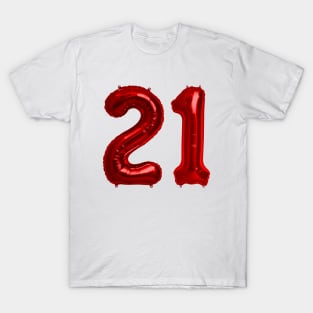 Red 21st Birthday Metallic Helium Balloons Numbers T-Shirt